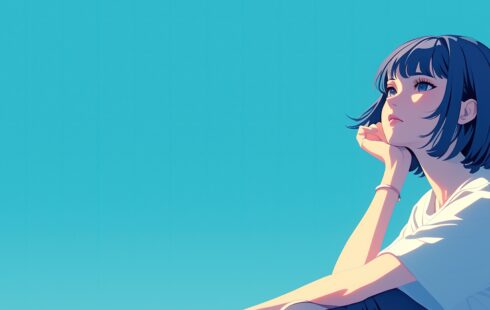 „Illustration eines nachdenklich blickenden Mädchens mit kurzem dunklem Haar, das vor einem klaren blauen Himmel sitzt und ins Weite schaut. Die ruhige, minimalistische Szene symbolisiert innere Reflexion, emotionale Belastung und mentale Prozesse, wie sie auch in der psychologischen Beratung oder Psychotherapie eine Rolle spielen – etwa bei einer Psychotherapie München, bei einem Psychotherapeuten München oder im Rahmen einer Psychotherapie in der Nähe.“